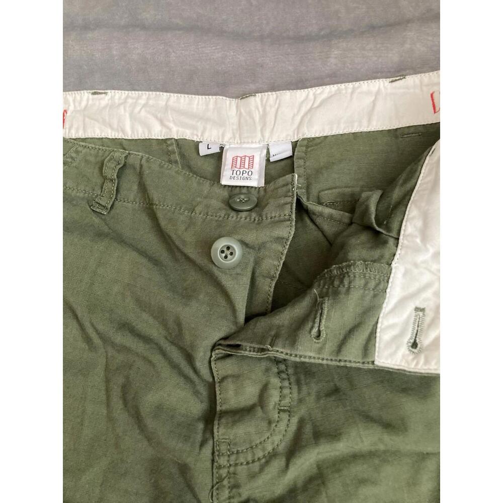 Topo Designs Cargo Shorts Army Green Button-Fly Heavyweight Sz Large 8" Inseam - Picture 4 of 9